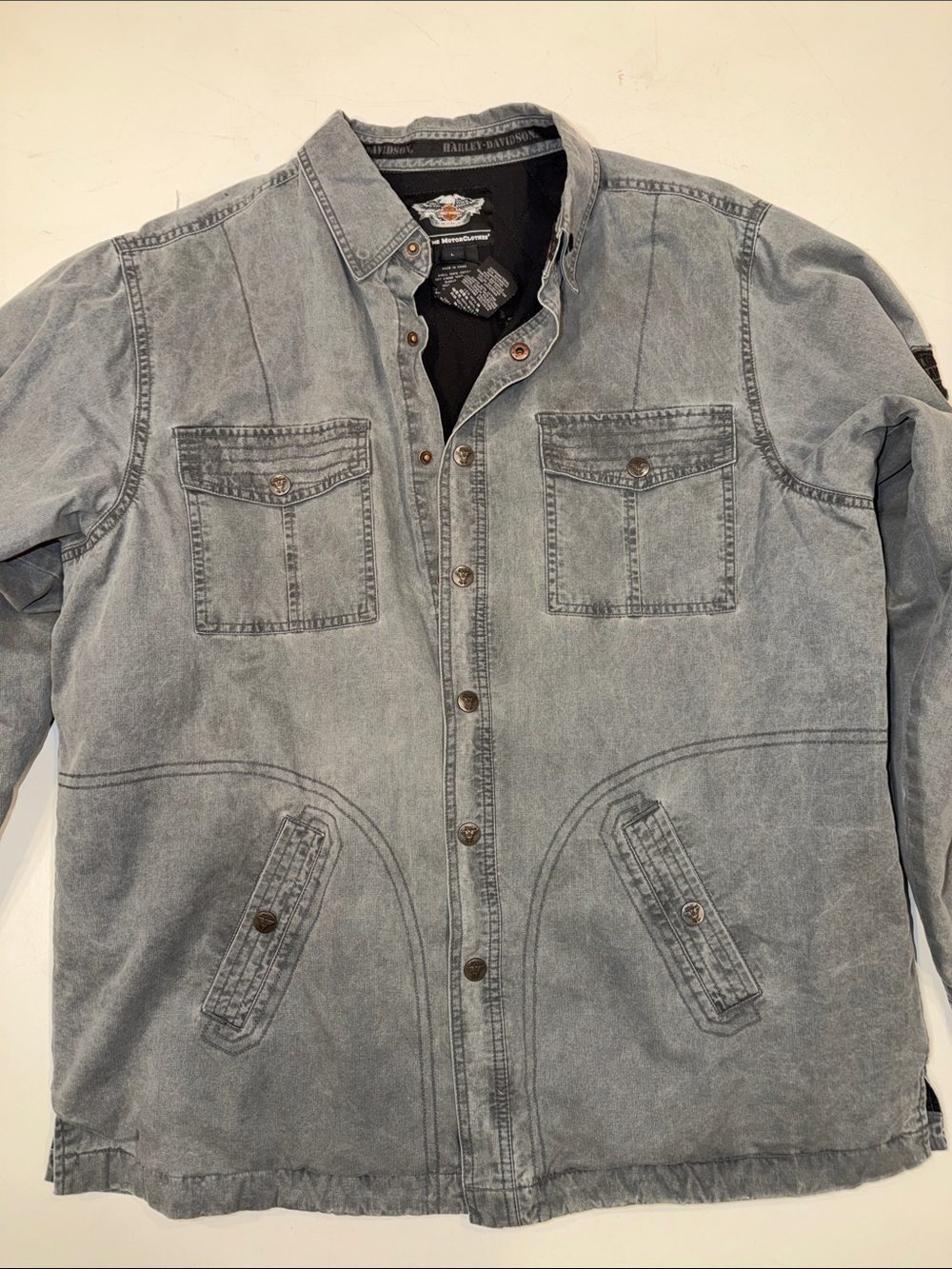 Harley-Davidson Light Grey Washed Denim Shirt Jacket